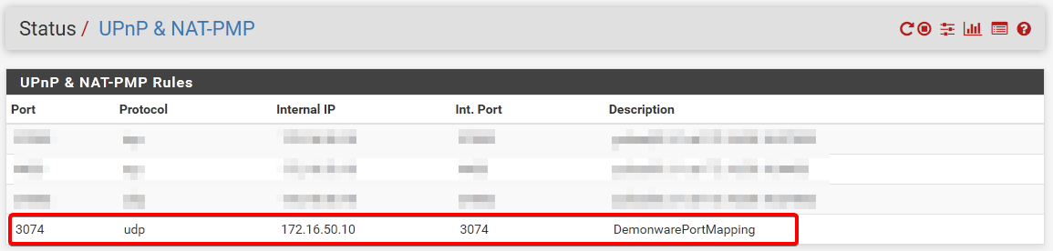 pfsense UPnP Status 3074 udp