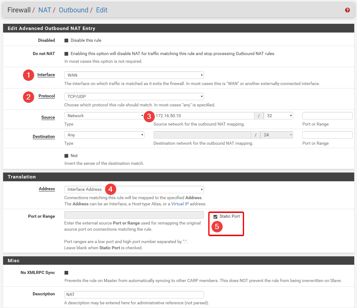 pfsense NAT outbound rules for blackout NAT Connection