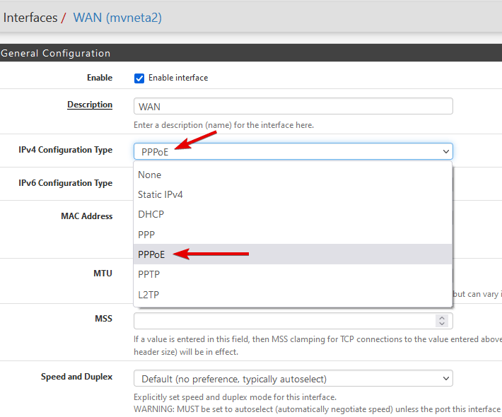 WAN configuration PPPoE Tagged VLAN 